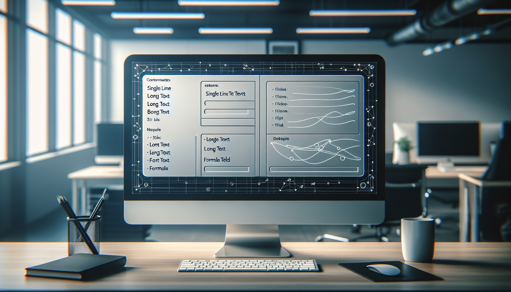 Screen showing Airtable field types for content data in an office.