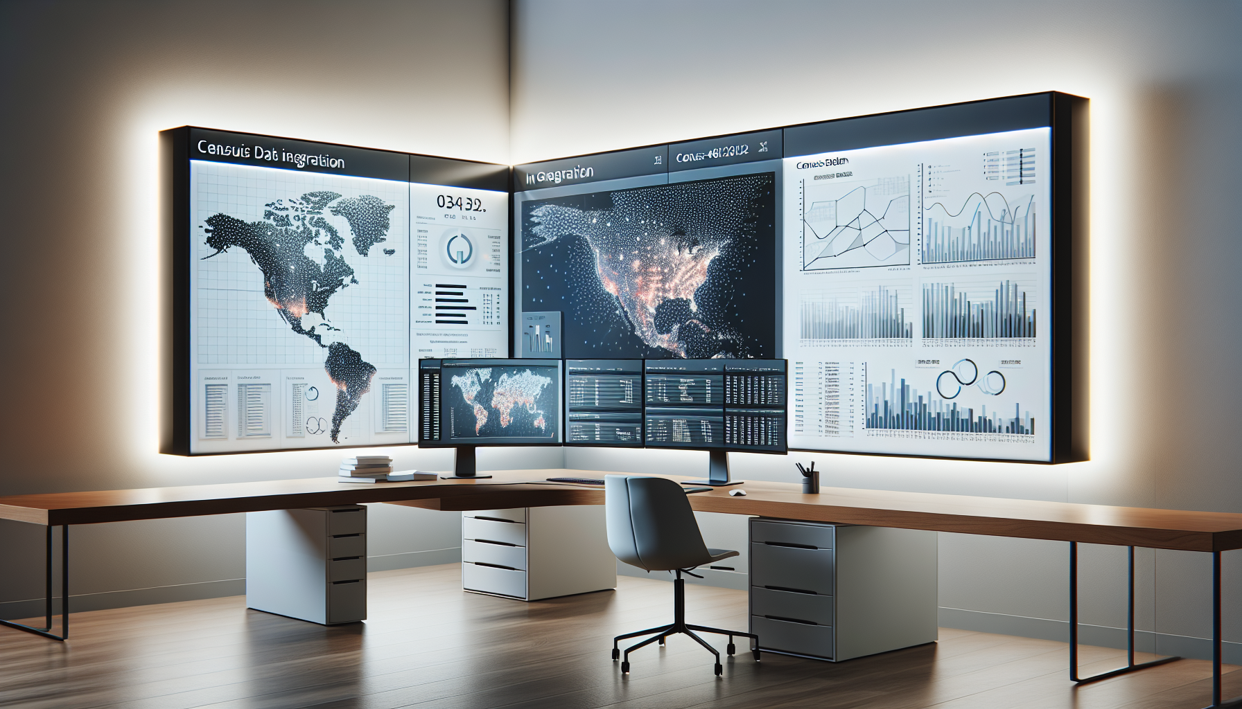 Computer screen showing census data integration with maps.