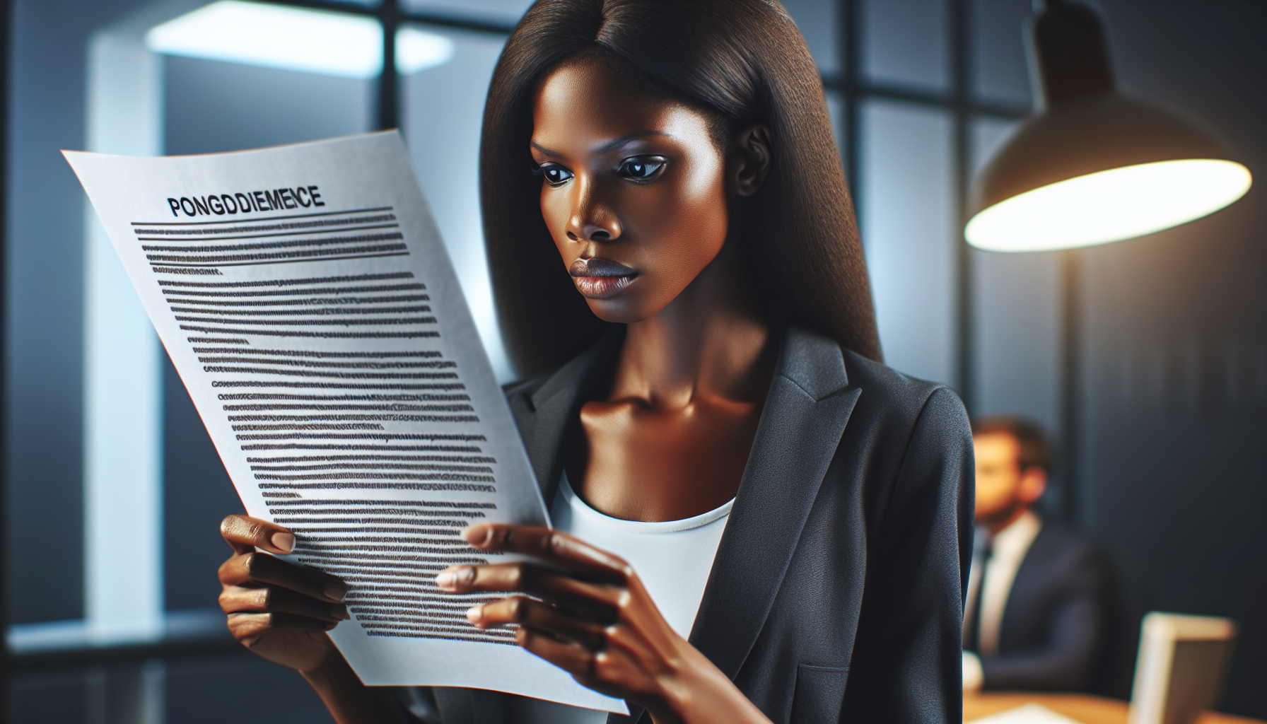 Compliance officer reviewing SEO guidelines with concern.