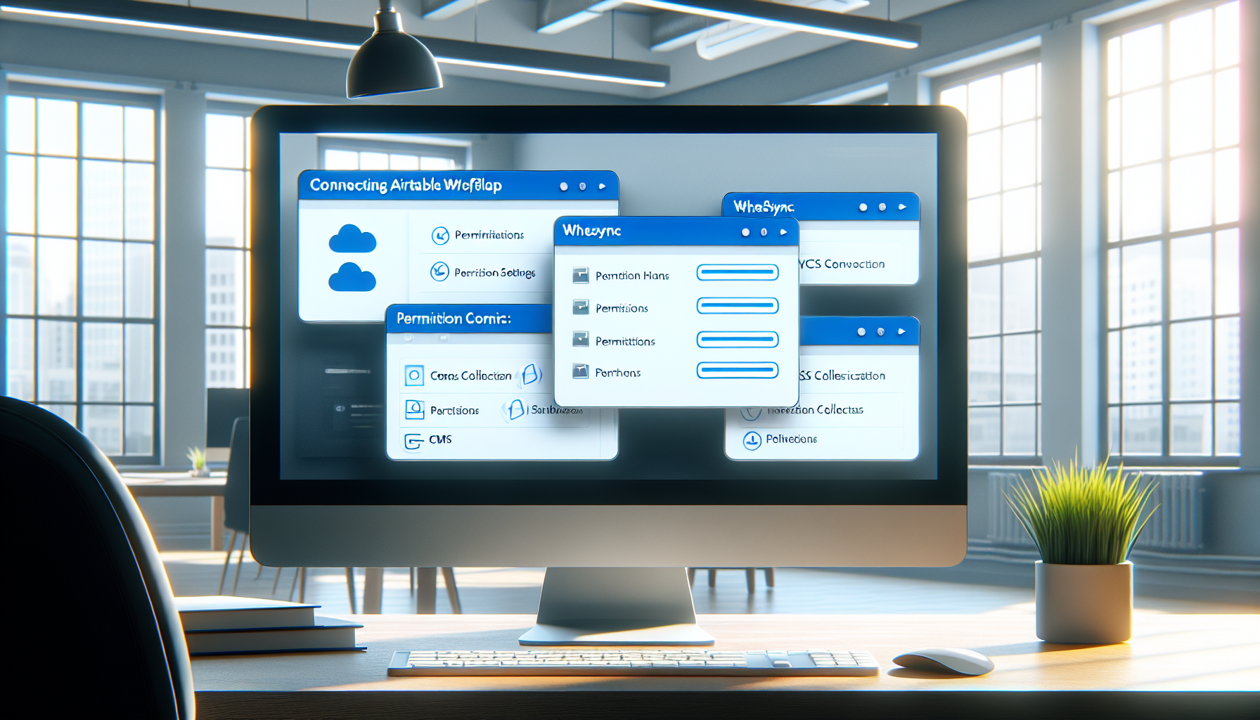 Monitor showing Airtable-Webflow connection via Whalesync.