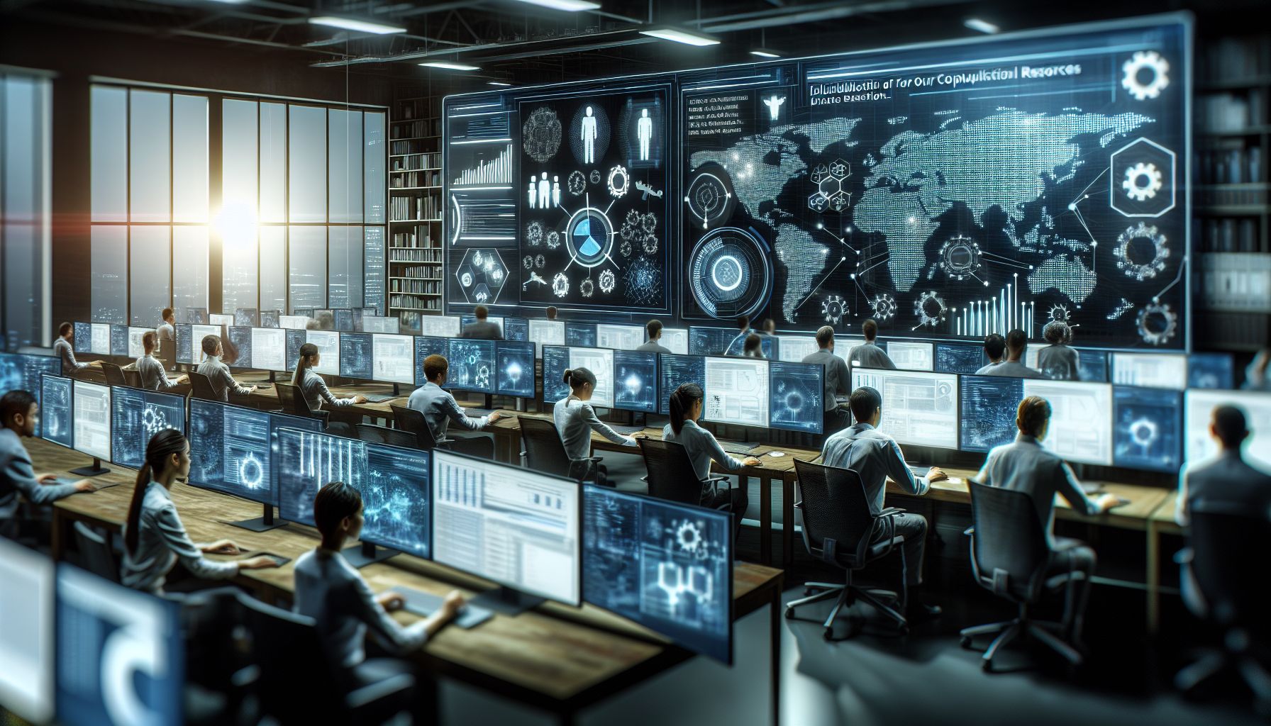 Analysts monitoring crawl intelligence tools on large screens.