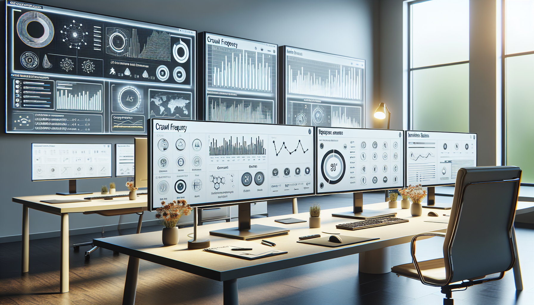 Office workspace with monitors displaying crawl monitoring tools.