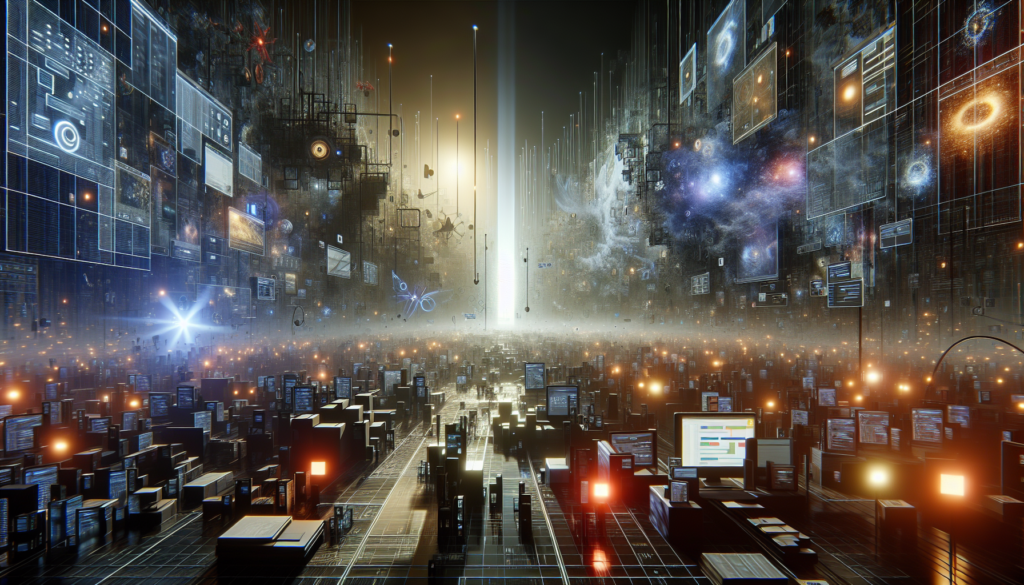 Digital tools in a cinematic scene with dramatic lighting and fog.