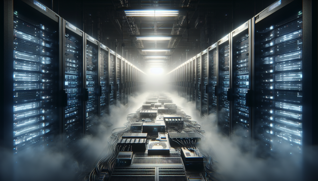 Server room with data screens and dramatic lighting.