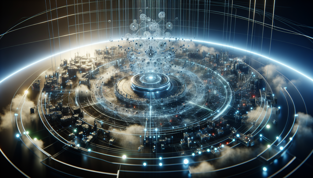 Interconnected digital nodes with dramatic lighting and fog, symbolizing SEO hierarchy.