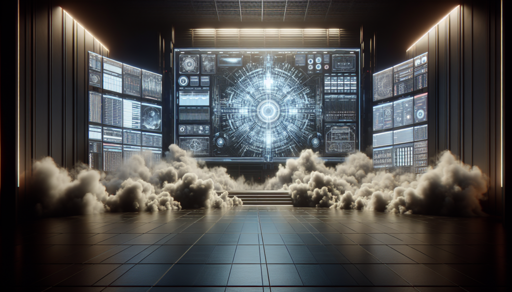 High-contrast image of a digital screen with multiple data fields, dramatic lighting.
