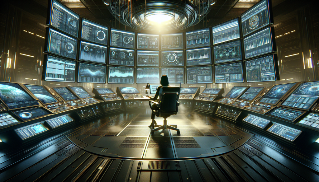 Person in a control room analyzing crawl budget data on large screens.