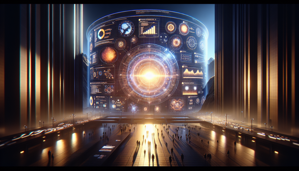 Cinematic scene of programmatic SEO with business models and data.