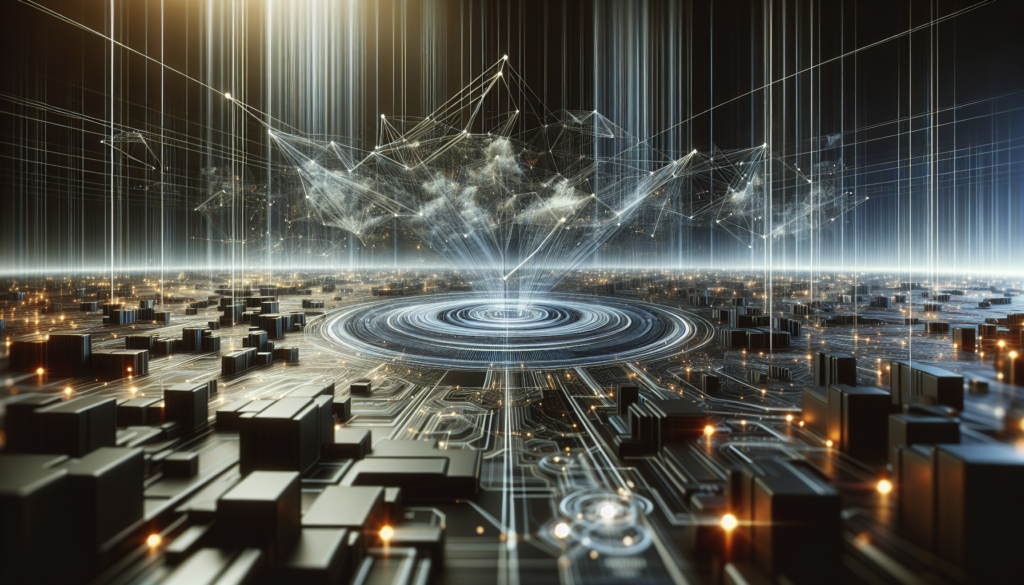 Futuristic digital landscape with data lines and SEO framework.