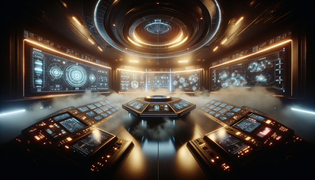 Futuristic control room with holographic displays showing SSR, SSG, ISR.
