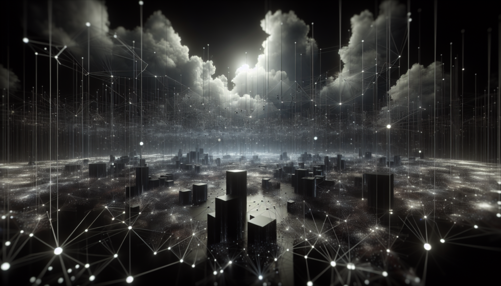 Interconnected digital nodes in dramatic lighting representing sitemap architecture.