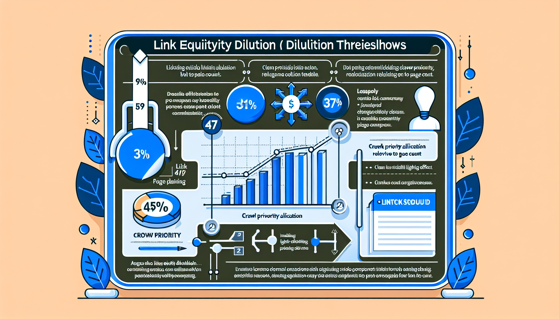 Infographic of link equity dilution thresholds with graph.