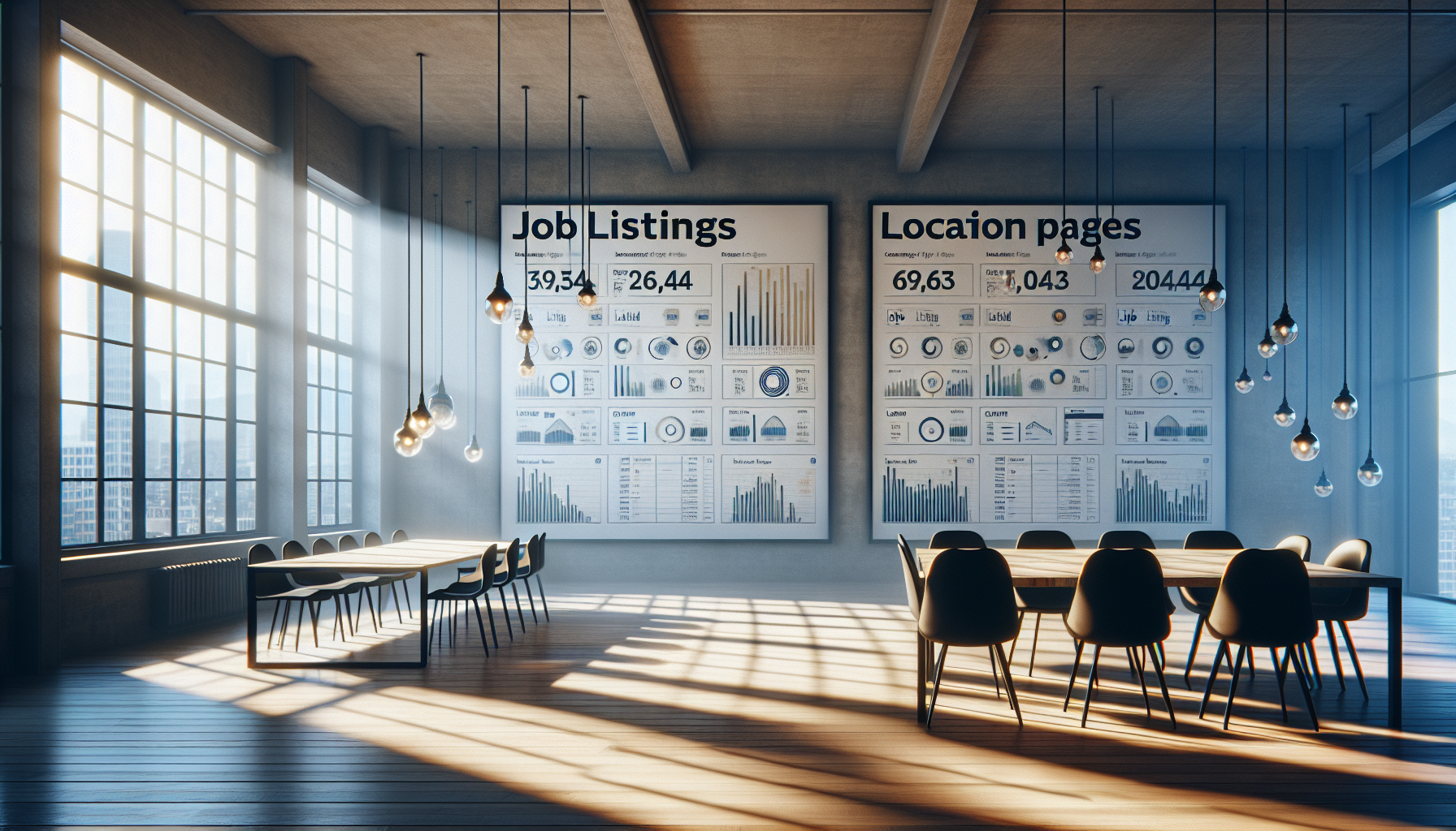 Charts comparing job listings and location pages with field counts.