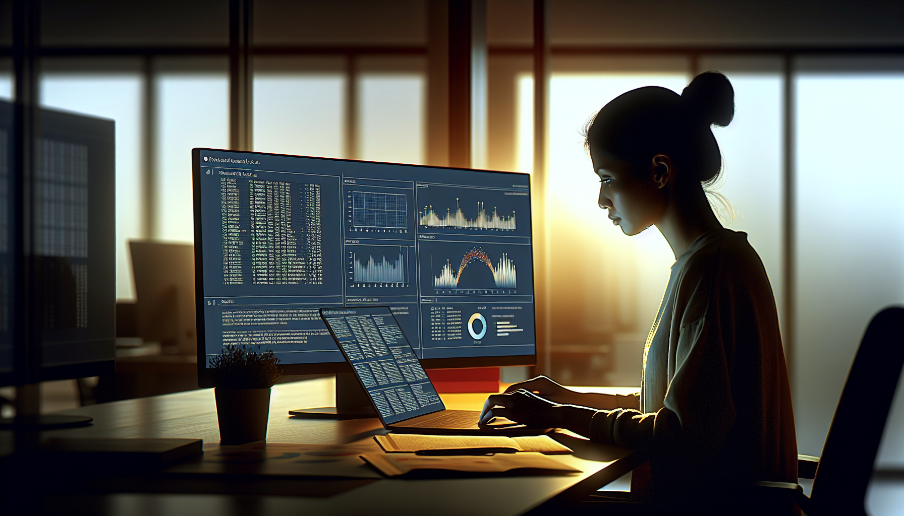 Laptop screen with graph and data analytics, analyst reviewing patterns.