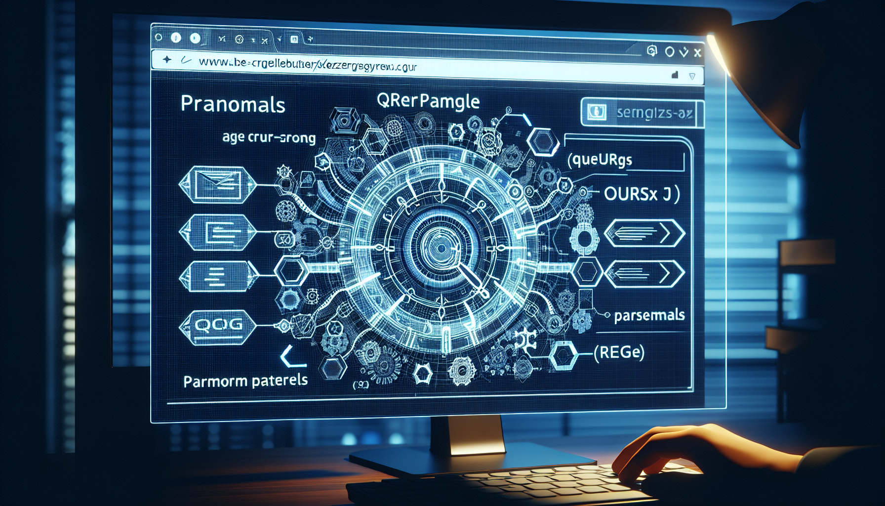 Web crawler tool highlighting parameter URLs on screen.