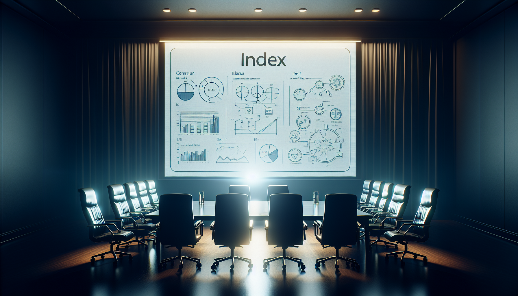 Whiteboard with diagrams on index bloat and quality filters in conference room.