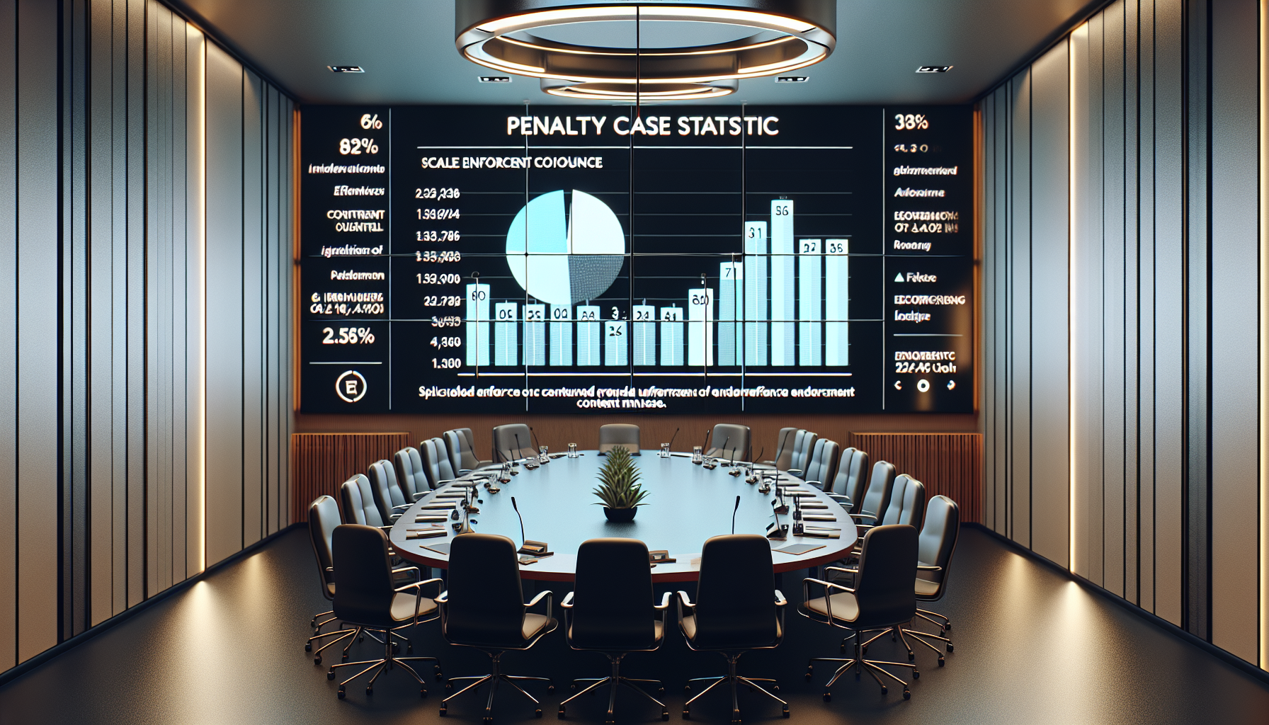 Projector displaying graphs of penalty case data in a conference room.