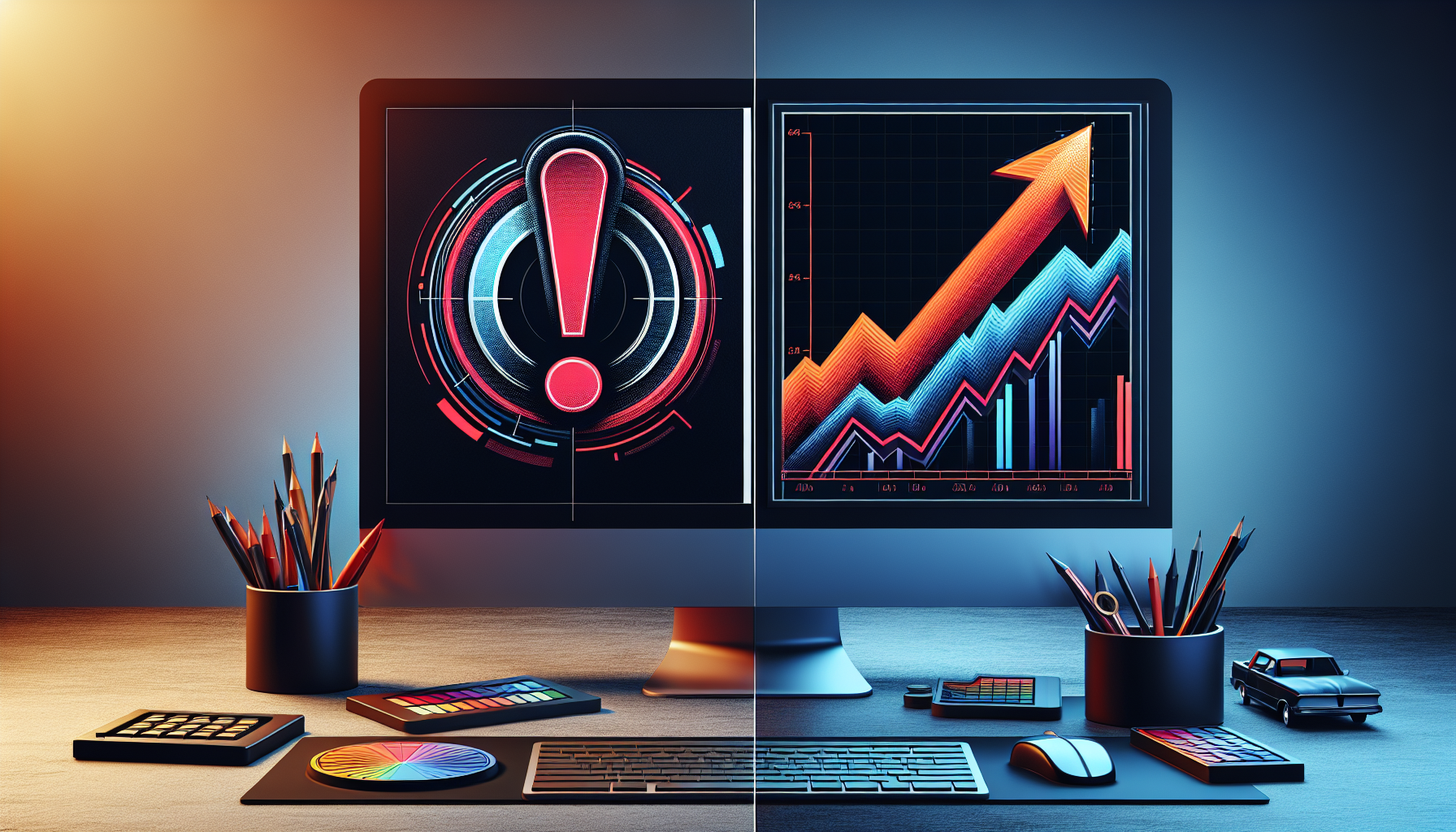Two screens: manual action message and traffic drop analytics.