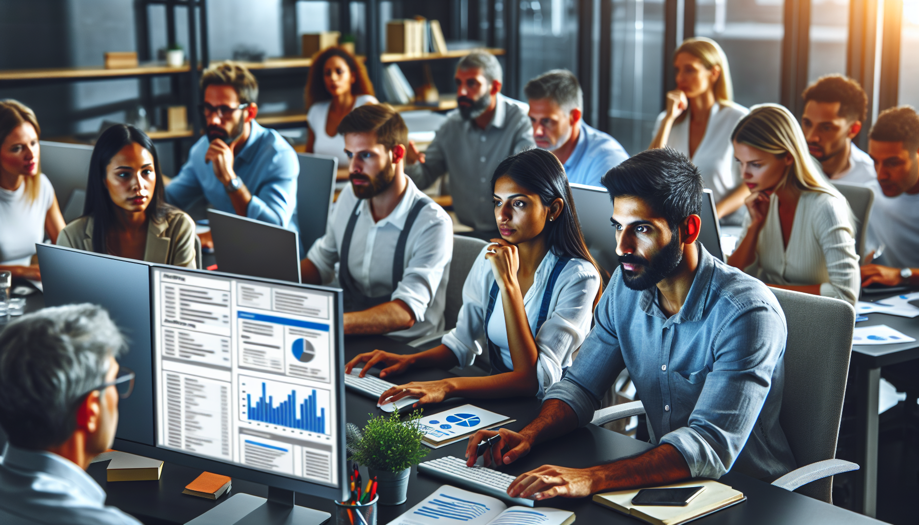 Office with professionals tracking competitive displacement using SEO tools