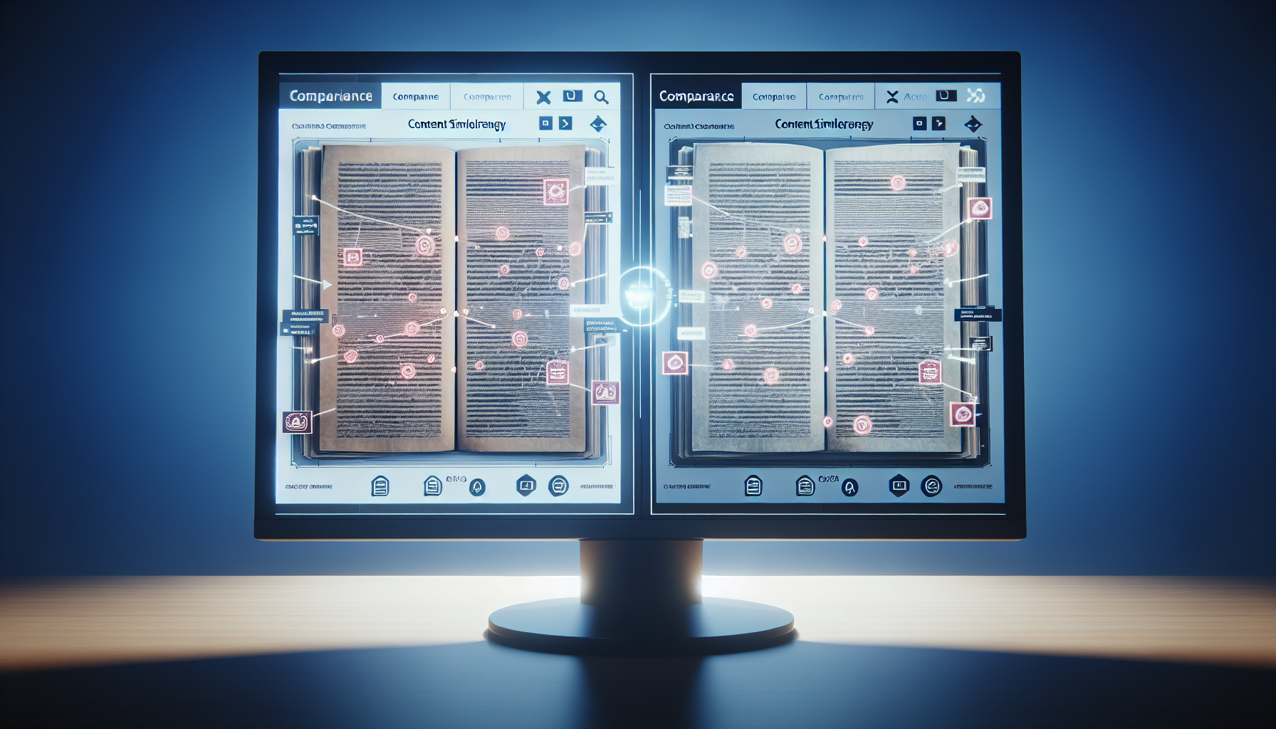 Digital documents compared for content similarity on a screen.