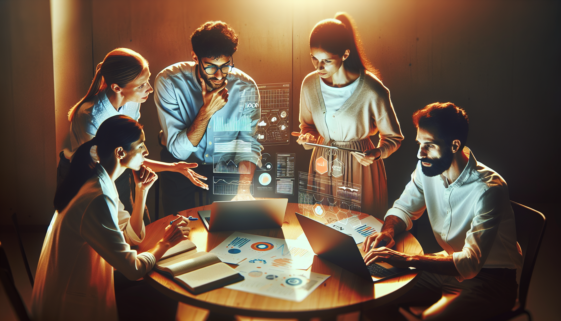 Team discussing project strategies with Airtable and NocoDB documents.