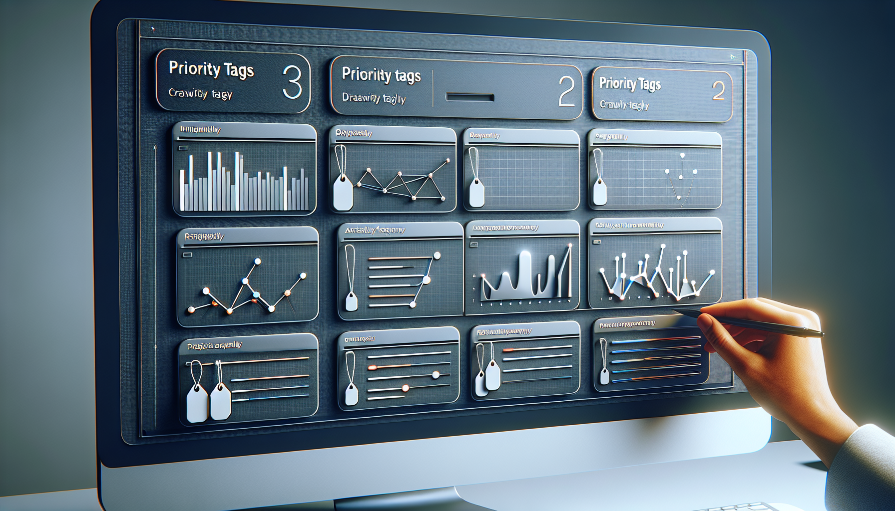 Interface with priority tags and crawl frequency graph.