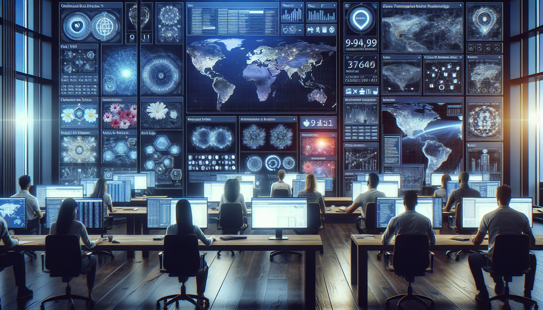 Office with screens showing API data dashboards in a modern tech setup.