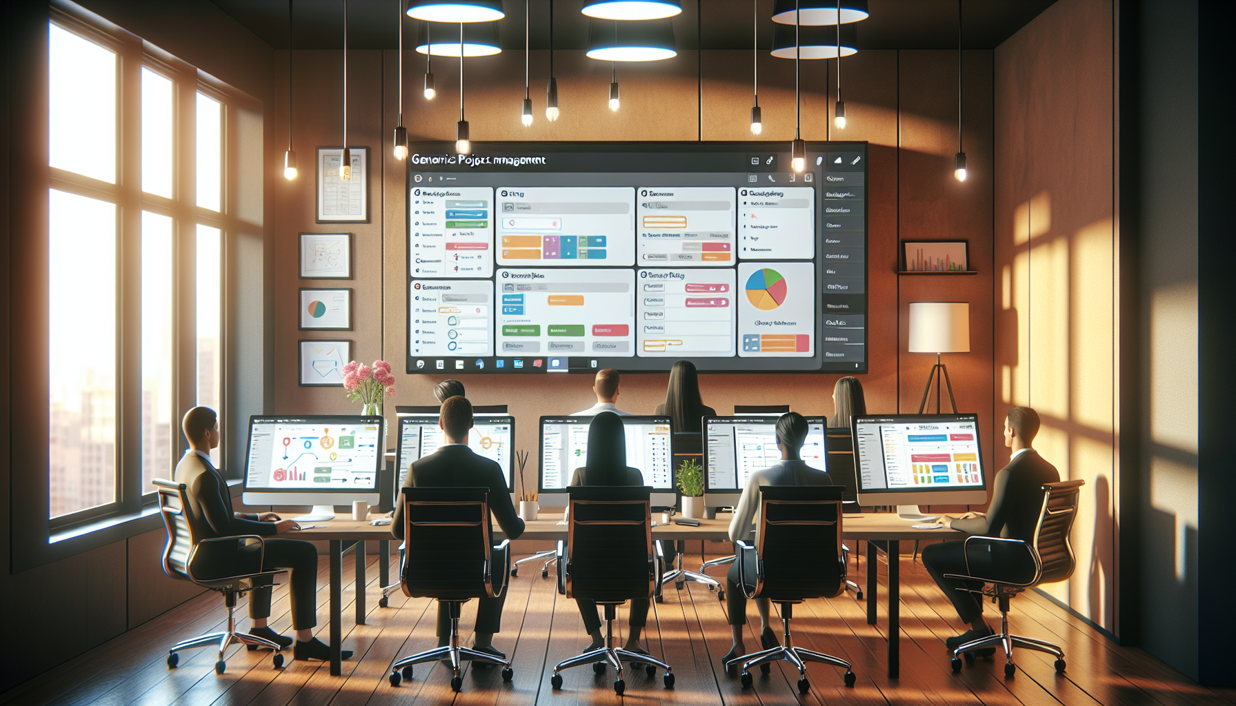 Office with computers displaying Airtable Pro for team collaboration.
