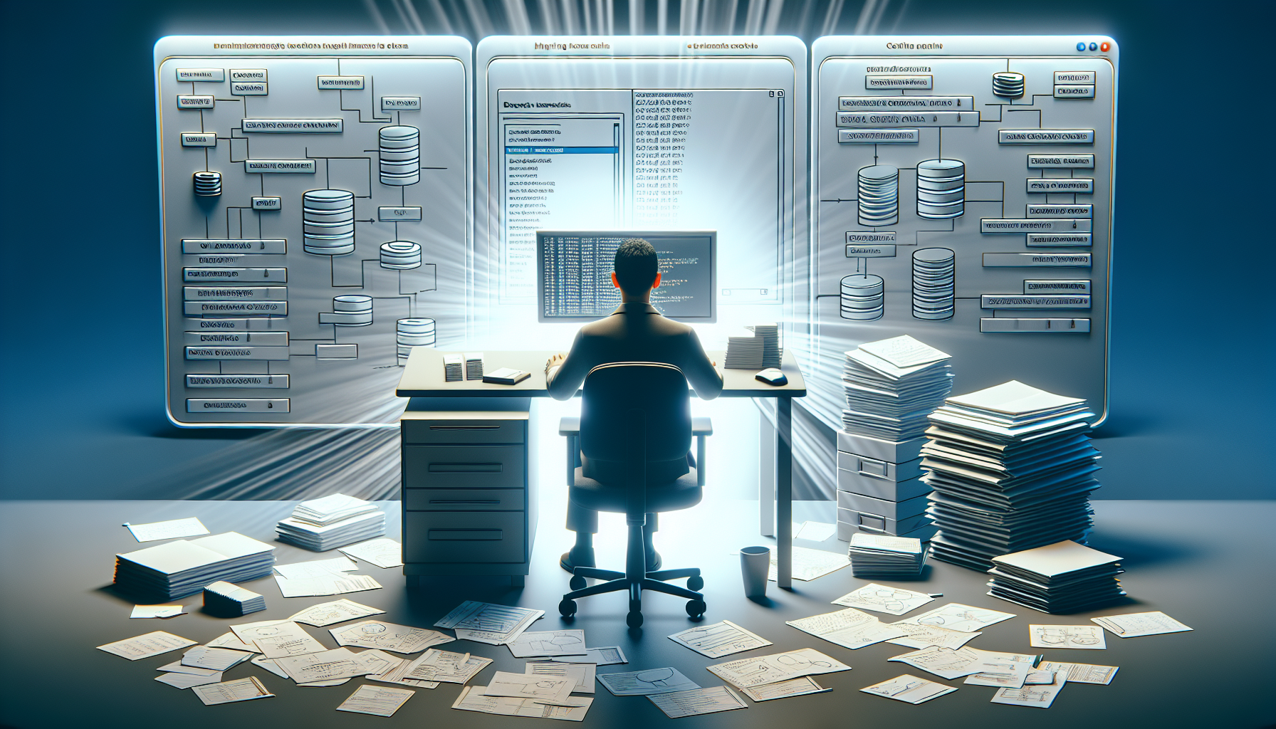 Developer mapping database fields to schema properties on a screen.