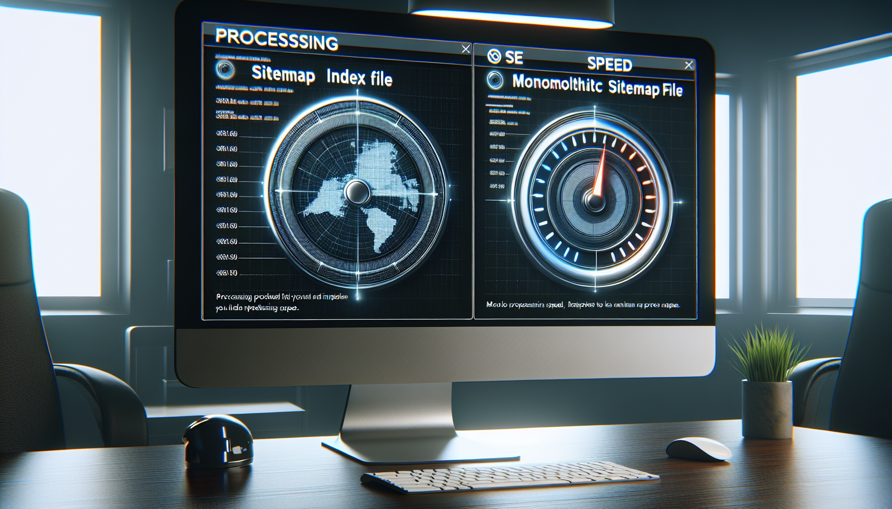 Sitemap index and monolithic file comparison on screen.